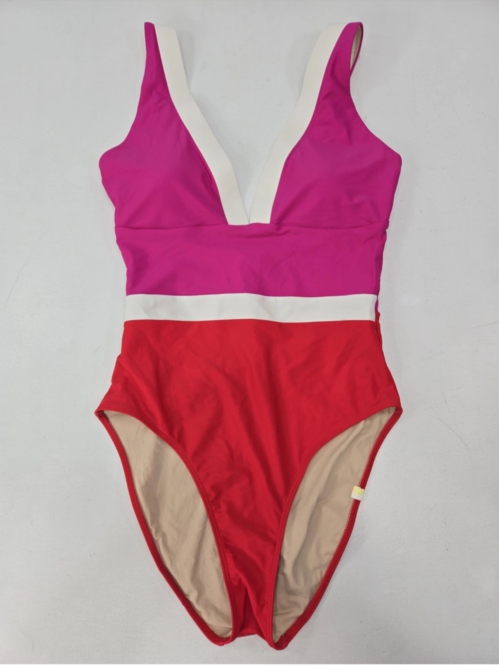 summersalt Pink and Red One-Piece Swimsuit with White Trim